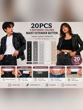 🍎New 20PCS Adjustable Waistband Extender Set 5 Colors Jeans Pants Skirts